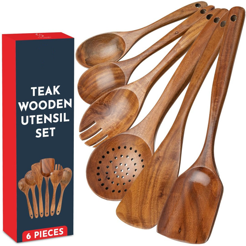 Premium Teak Wood 6-Piece Cooking Utensil Set
