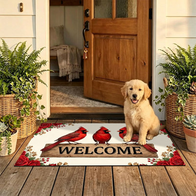  Tapis d'entrée antidérapant pour l'intérieur, 20 po x 32 po, Cardinal Rose Welcome