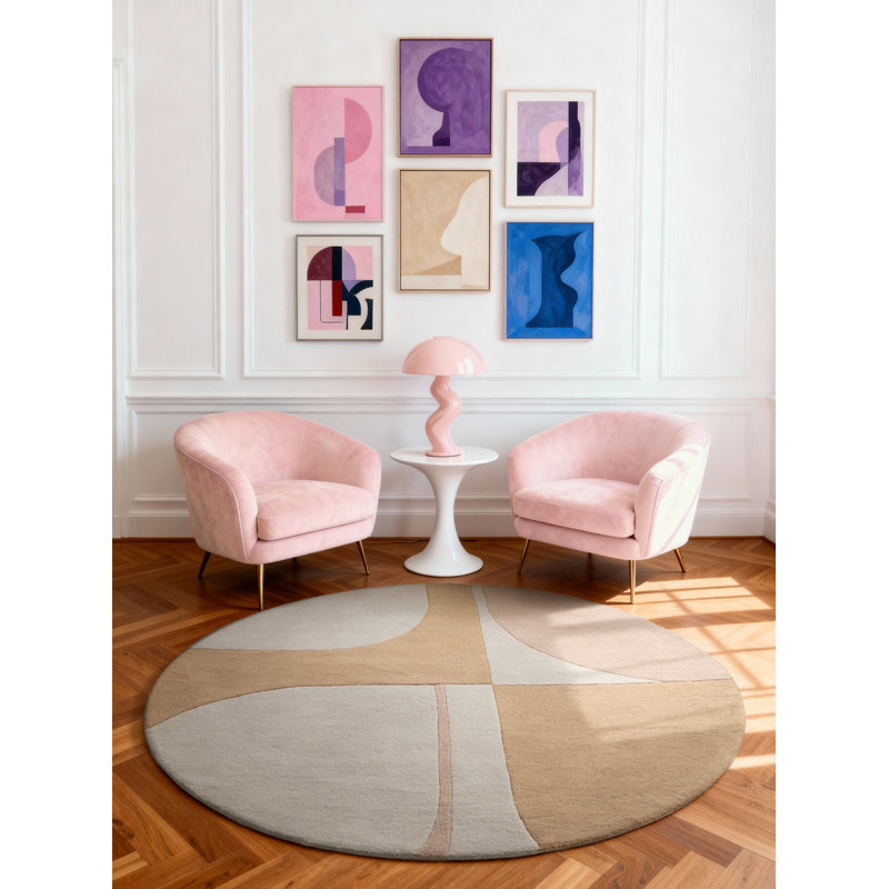 Deveshi Geometric Wool Hand Tufted Area Rug, Round 200 cm