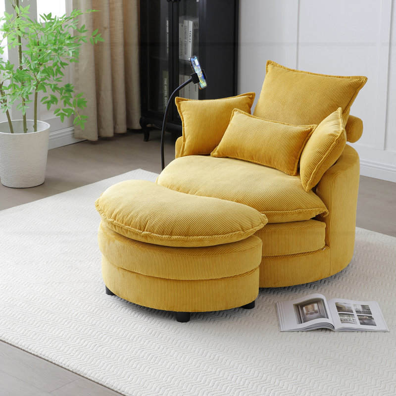 Fauteuil demi-tonneau pivotant à 360 °, Jaune
