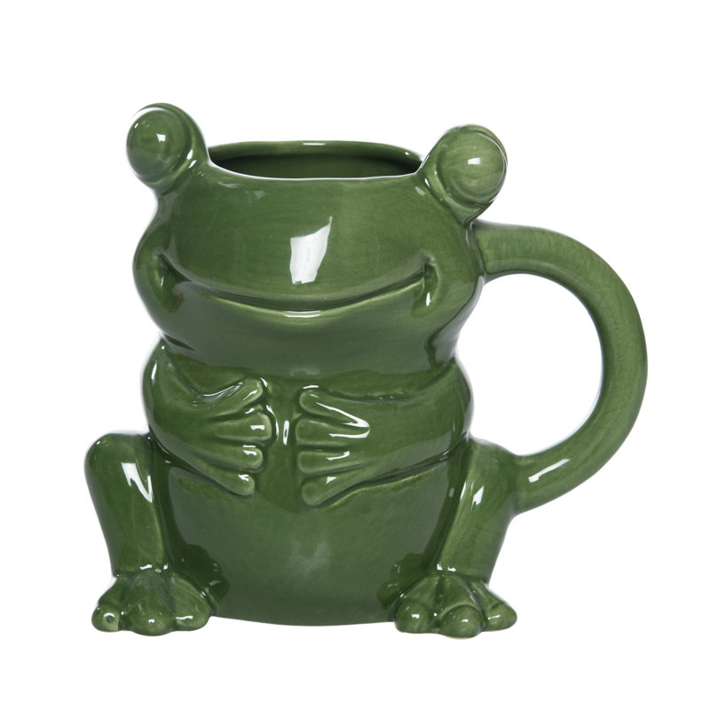 Ceramic Frog Shape Coffee Mug, Green, Ceramic, Table, Kitchen, Spring, Drinkware