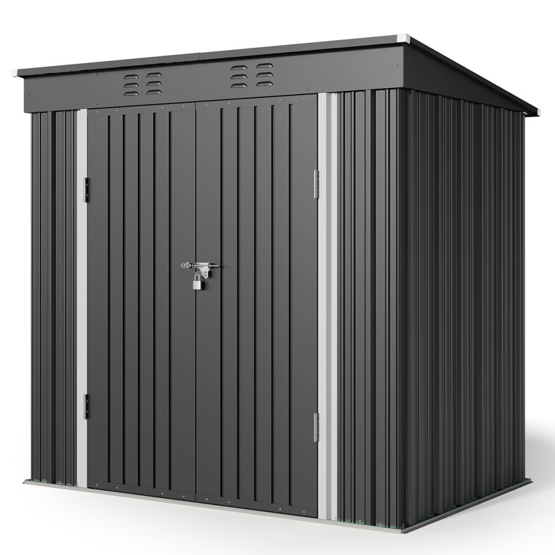 Aiho 6 ft. W X 4 ft. D Galvanized Steel Horizontal Storage Shed, Grey