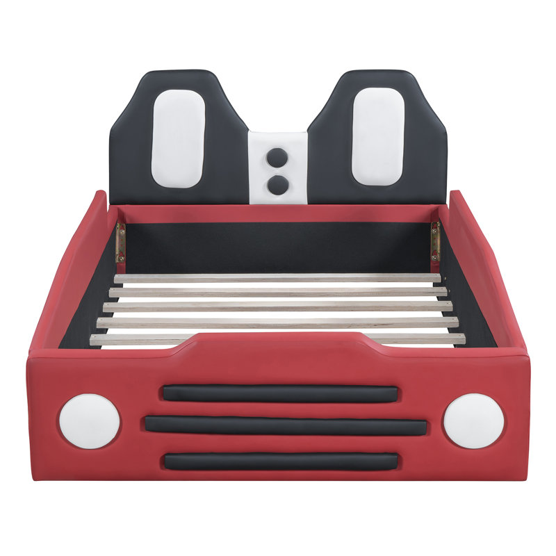 Eye-catching Race Car Bed, Pu Leather Durable Platform, Ideal For Children's Bedroom