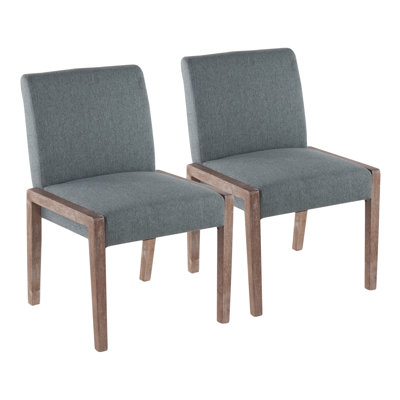 Carmen Contemporary Chair In White Washed Wood And Teal Fabric By  - Set Of 2