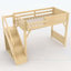 Lit mezzanine simple en bois massif avec garde-robe intégrée, rangement et tablettes à côté, garde-corps pleine longueur et escalier, aucun sommier nécessaire, naturel-1076234578-1076234579
