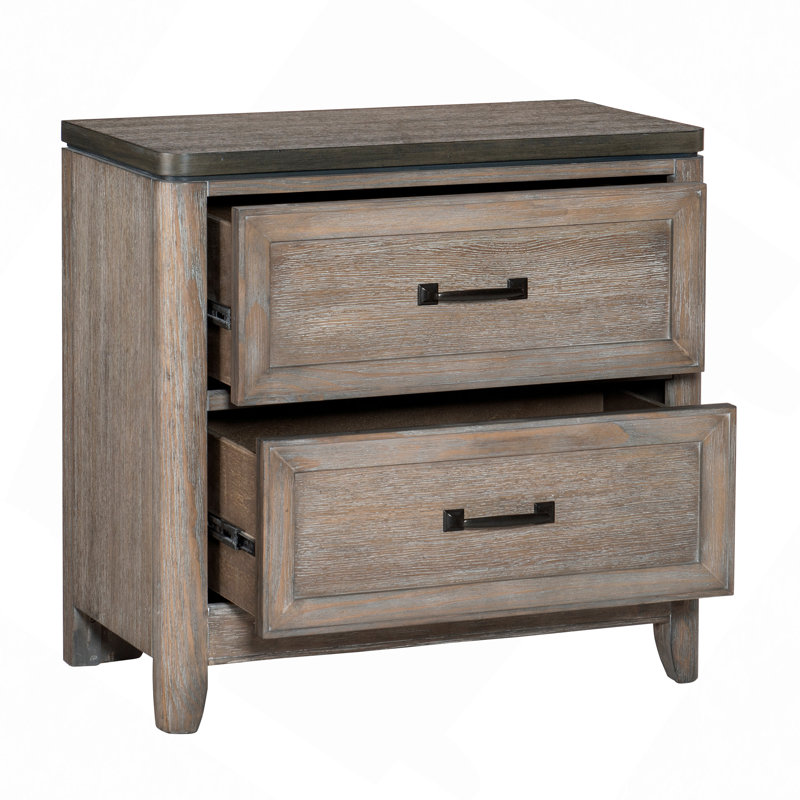 2 Drawers Wooden Nightstand In Platinum Finish