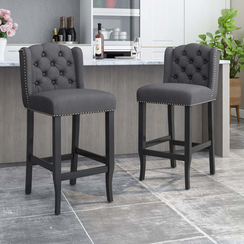 Tabourets à oreilles capitonnés en tissu, Tabouret de bar (siège d'une hauteur de 31 po), Gris anthracite