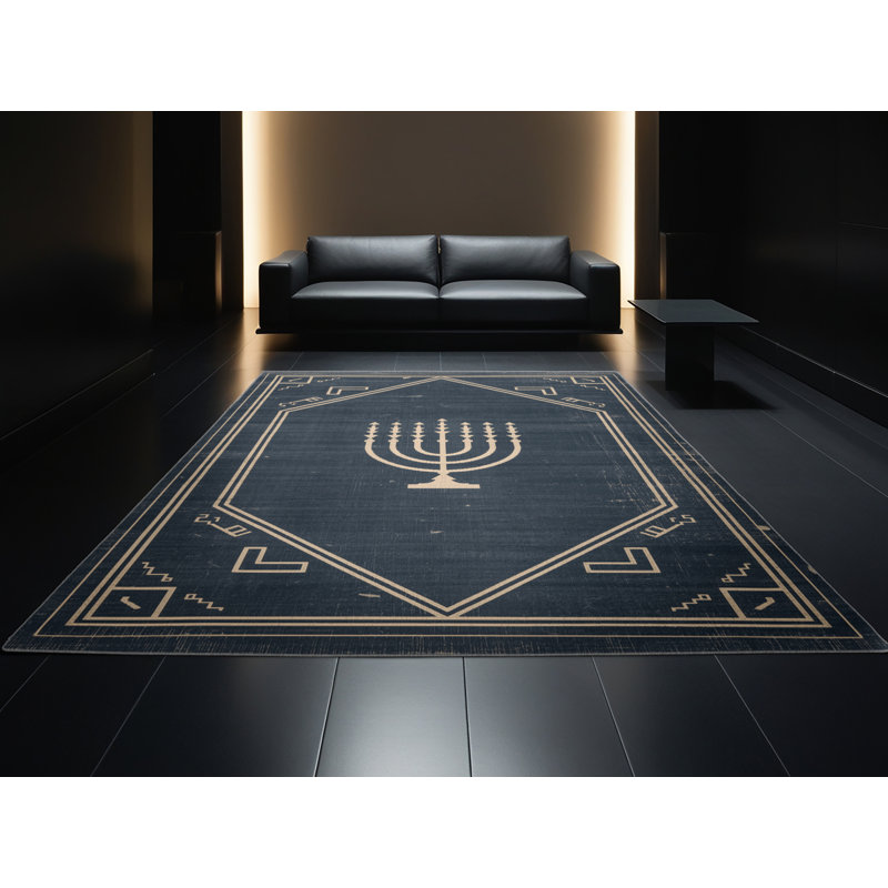 Soft Plush Favela Hanukkah Modern & Contemporary Abstract Area Rug in Grey – Grey Binding, 3x5