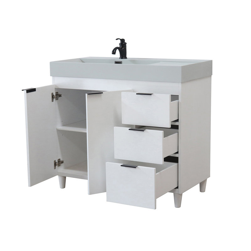 Meuble-lavabo simple 39,37 po avec comptoir en granite, Gris clair, Blanc
