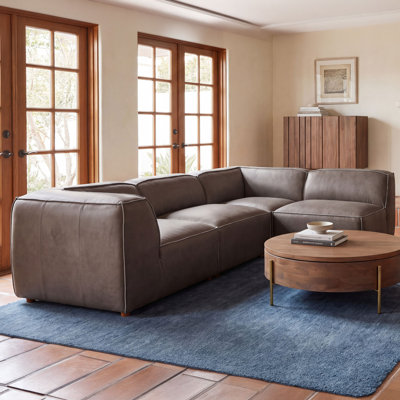 Canapé d'angle modulaire Form Signature en cuir brun ardoise