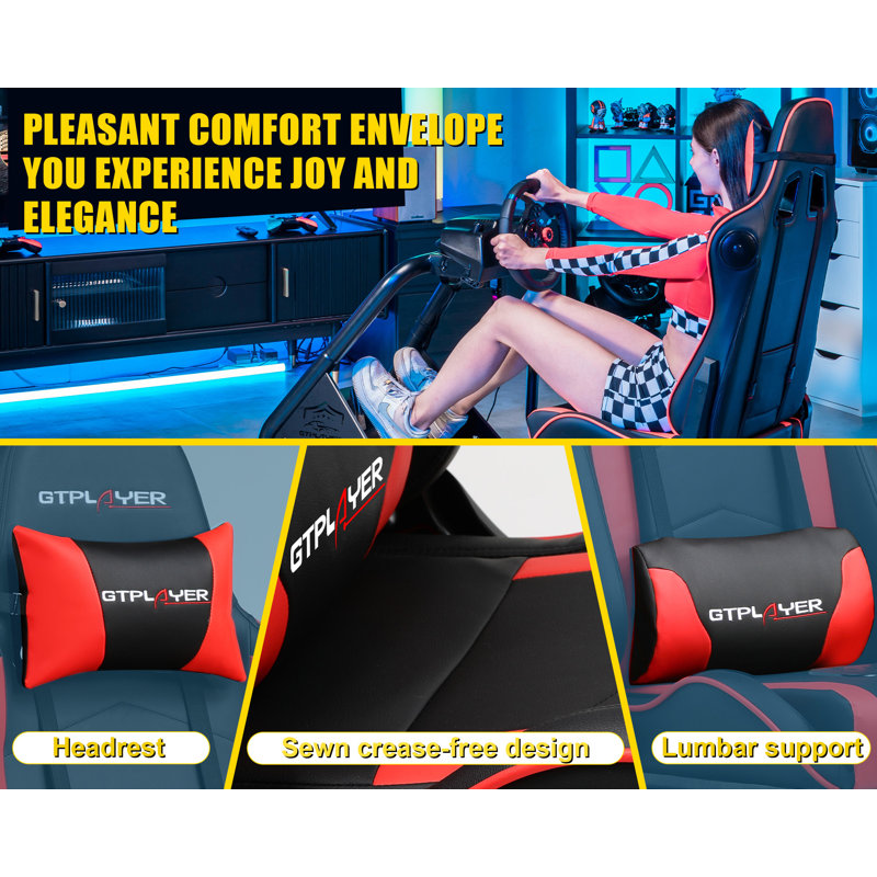 GTPLAYER Racing Simulator Cockpit Faux Leather PC & Racing Game Chair with Built-in Speakers, Red