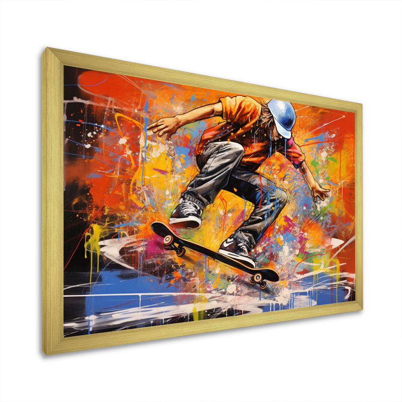 Skateboard Street, impression sur toile I, Cadre doré à une seule photo, H 34 po x l 44 po x P 1,5 po