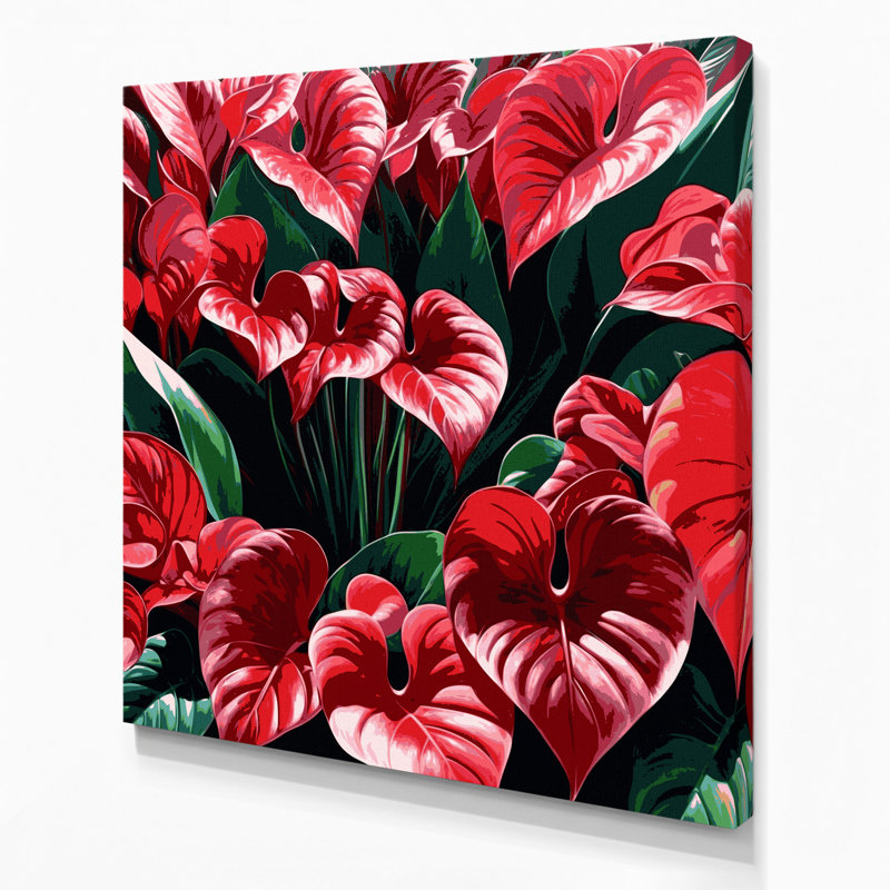 Art mural hawaïen avec anthurium noir, H 12 po x l 12 po