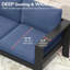 Causeuse de patio en aluminium toutes saisons de 50 po avec coussins bleus épais et structure noire-1684384336-1684384687