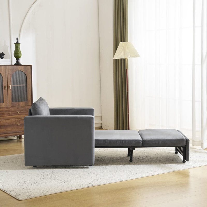 1 Seater Convertible Chair, Grey Velvet