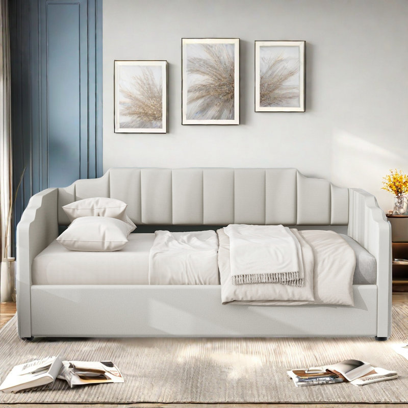 Lit de jour rembourré Charnley, Complet/Double, Blanc