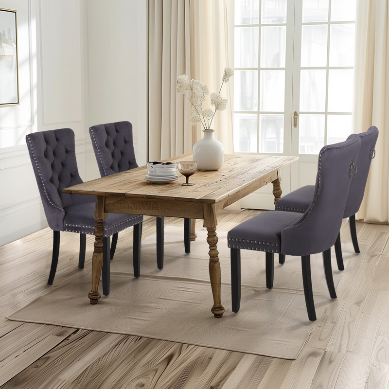Alexes Tufted Velvet Wing Back Dining Chair, Gray