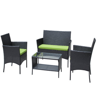Patio Furniture 4 Pc : , Armchairs, Cushions & Tea Table  Outdoor : Cushion , Armchairs Glass-Top