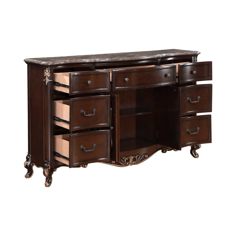 Constantine 7-Drawer Solid Wood Dresser with Marble Top, Cherry