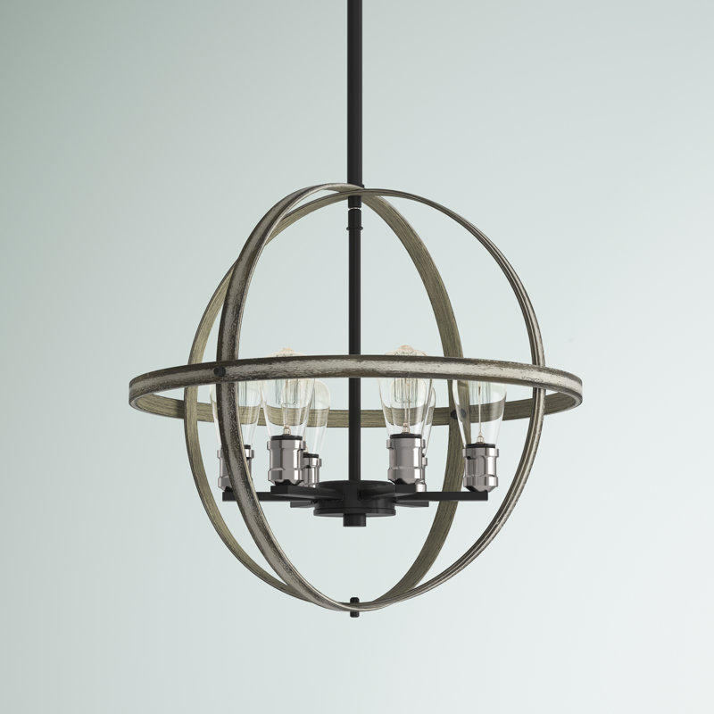 Lustre globe 6 lumières Charles, Bois de grange cendré