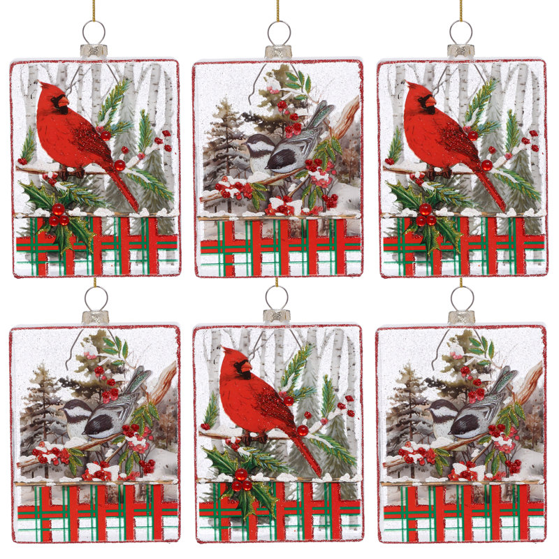 Cardinal Plaid Rectangle Ornament, 6 Inches