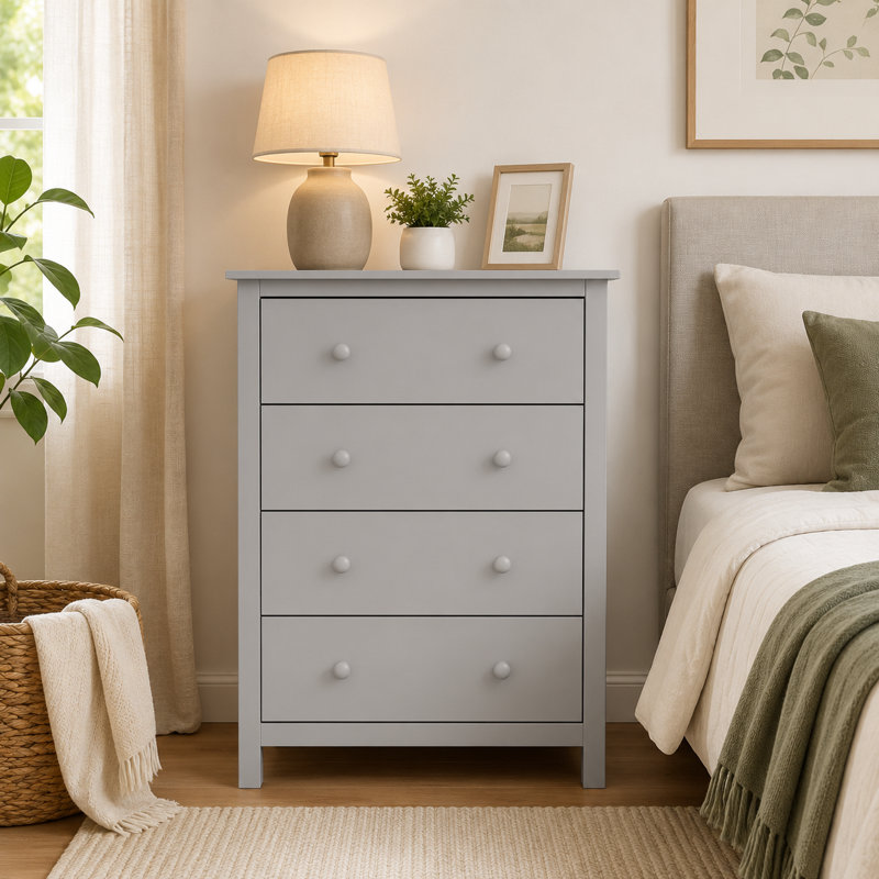 Montauk Solid Wood 4 - Drawer Dresser, Gray