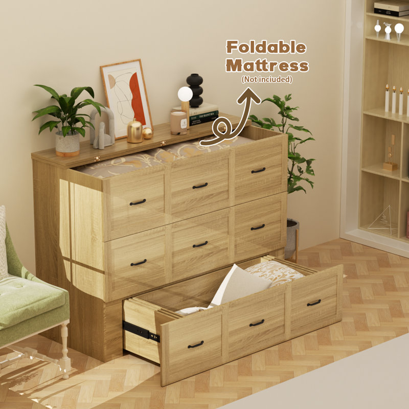 Full Size Storage Murphy Bed With Large Storage Drawer Home Office Or Small Room, And Built-In Charger, Farmhouse Murphy Bed