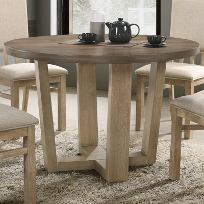 Brutus 47" Round Dining Table with Vintage Walnut Finish and Wheat Colored Base – Contemporary Four-Leg Design for Dining Rooms and Kitchens