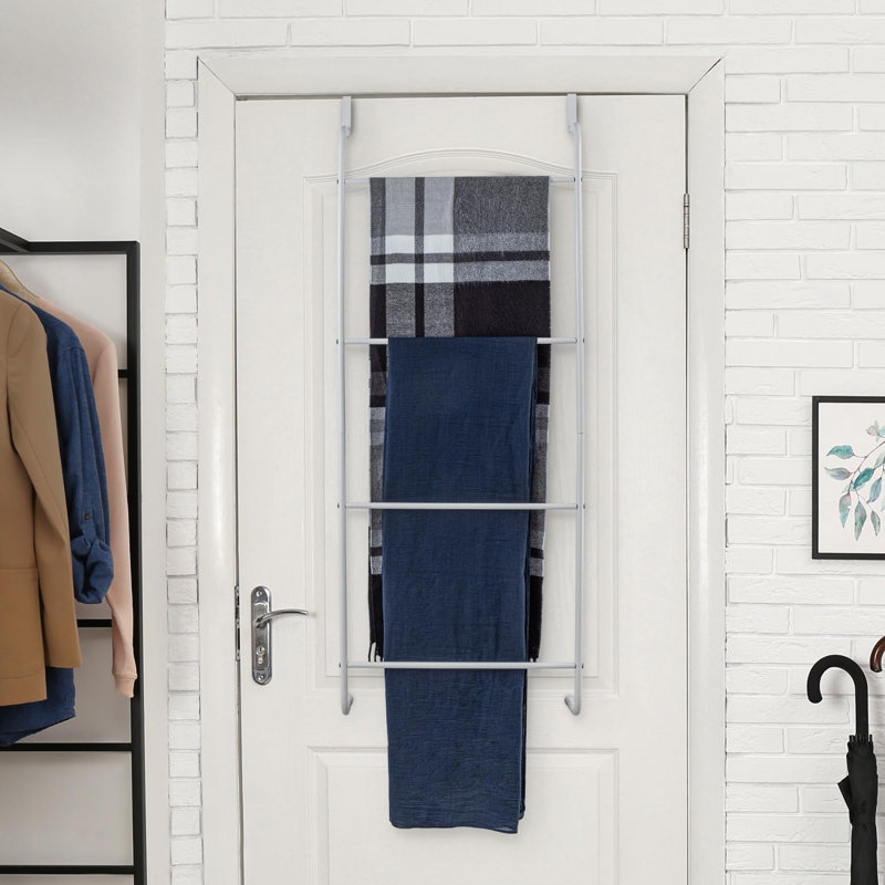White Metal Over-the-Door Towel Rack with 4 Rungs