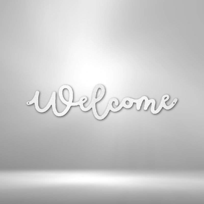 Panneau mural en métal Welcome Script, Blanc, H 14,25 po x l 14,5 po x P 0,5 po