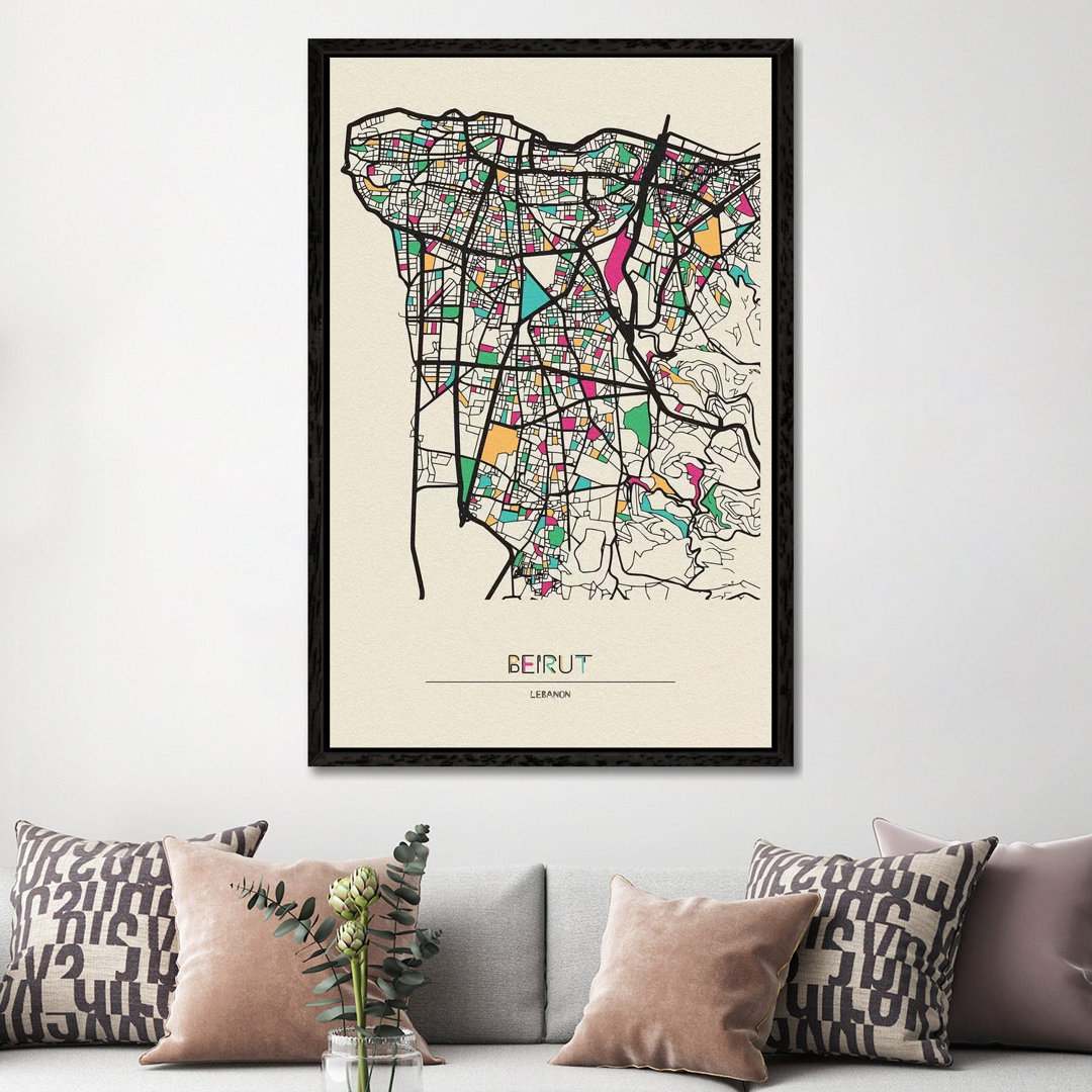 Beirut, Lebanon Map by Ayse Deniz Akerman - Print on Canvas