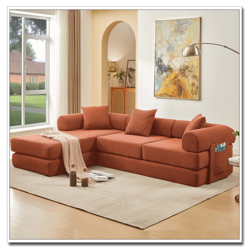Corduroy Modular Sectional Sofa No Assembly, Orange