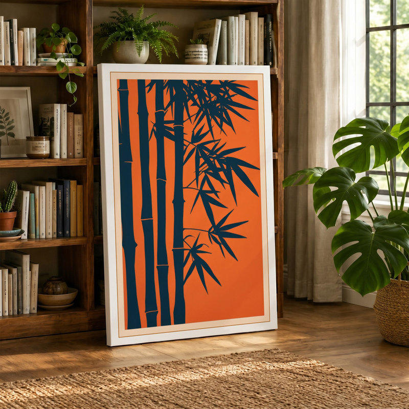 Bamboo in Black and Cream Japandi - Wrapped Canvas, 18x12 - 45.7 x 30.5 cm, White Border