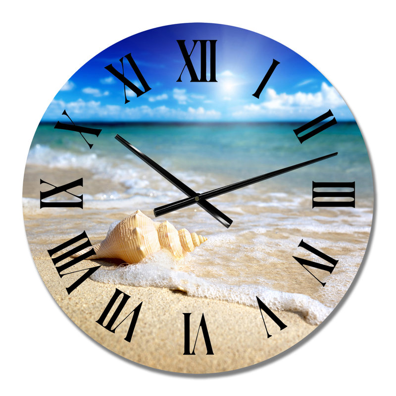 Grand coquillage dans le sable II - horloge murale nautique et côtière, Petit