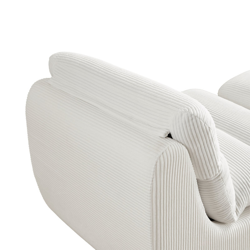 Modern Compressed Lounge Chair With Ottoman, Cozy Corduroy Recliner For Small Spaces, Living Room, Or Bedroom, Beige