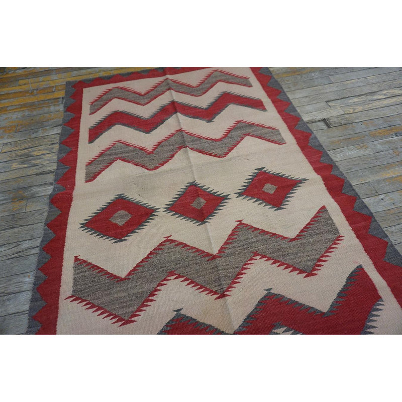 Awesome Ivory Background Color and Geometric Design Antique American Navajo Rug