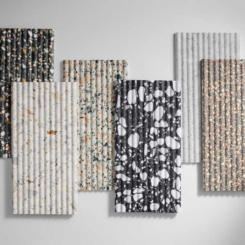 Terrazzo Italy Fluted 12x24 Honed Terrazzo Tile, Cava Nott Black