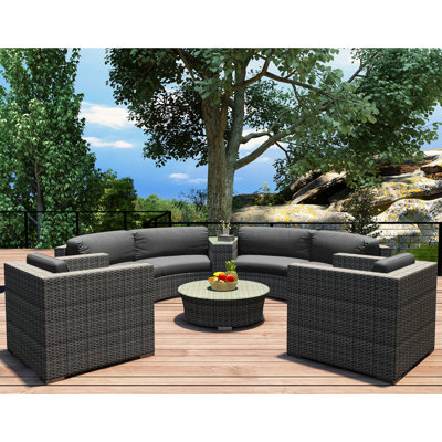 Suffern 6 Piece Rattan Sunbrella Sectional Seating Group with Cushions -  Wade LoganÂ®, 02D5B6CAA38E4818A7A9E7A91531767A