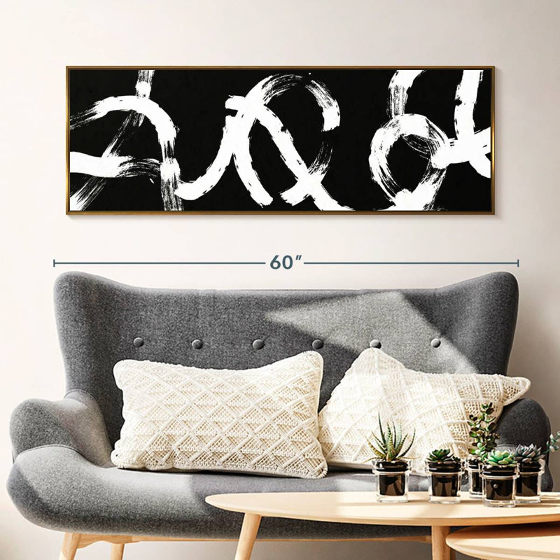 Coups abstraits BW, Floating Frame Gold, 49" X 17"