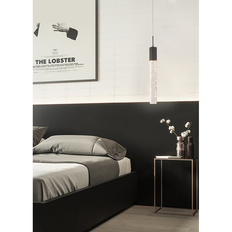 Couto 1 Light Bronze Pendant with Hanging Crystal Accent, Matte Black
