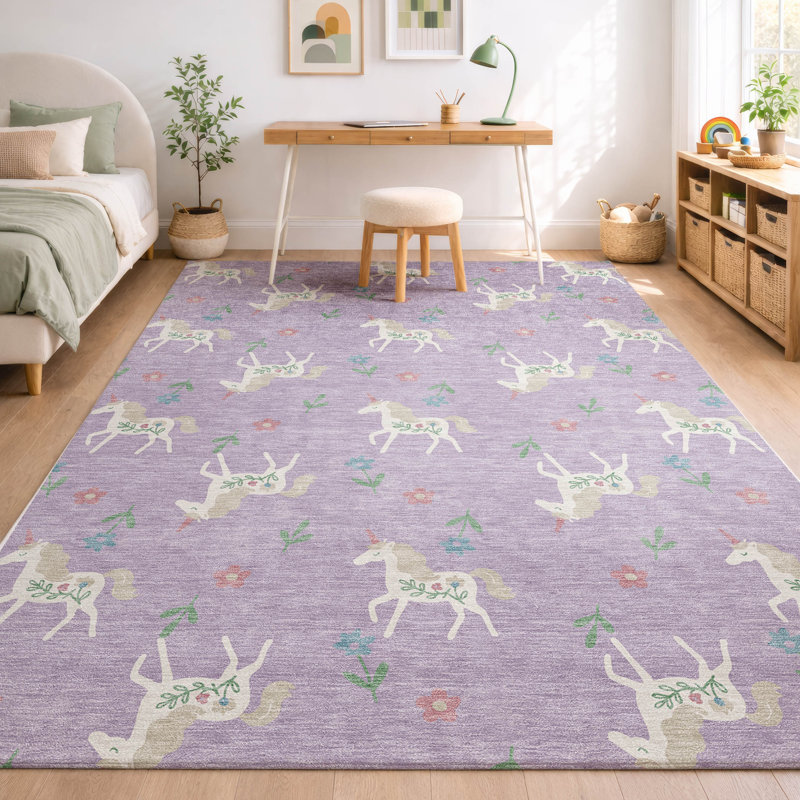 Tapis intérieur / extérieur lavable à la machine pour enfants ACN2657, Lavande, 8' x 10'