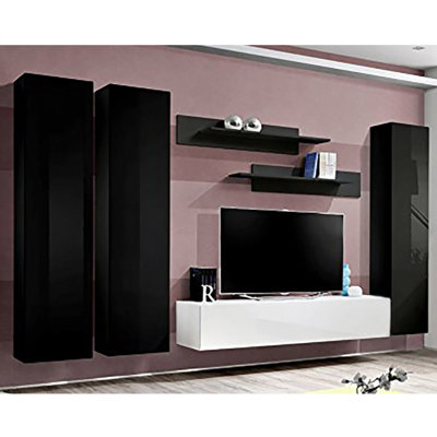 Vinci 120" Modern Floating Wall Mounted Entertainment Center with 16-Color LED Lighting, High Gloss Finish