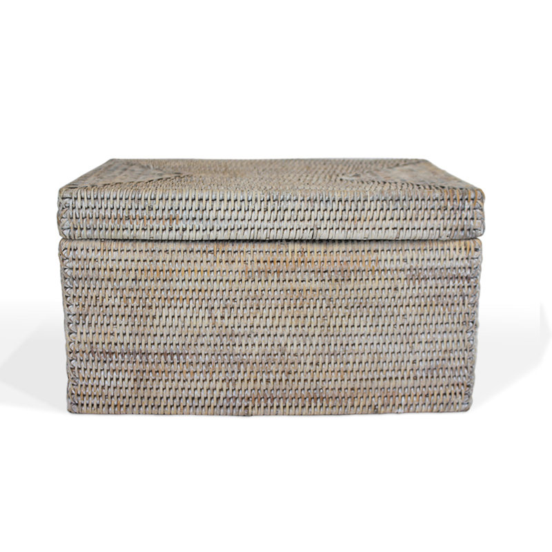 Panier de rangement rectangulaire avec couvercle, Blanc délavé