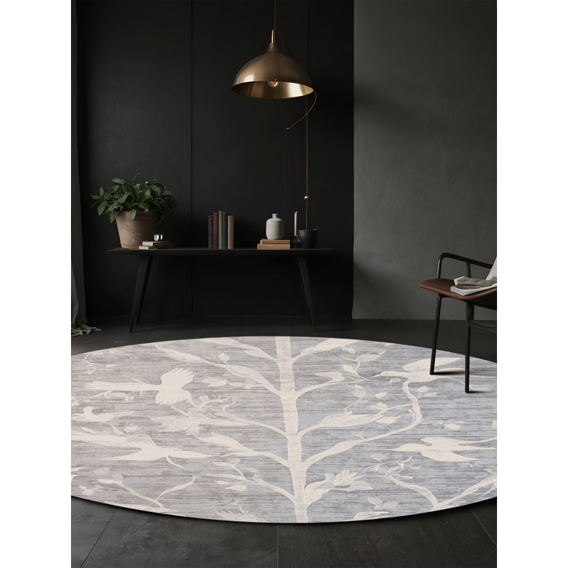 Machine Washable Gray Area Rug, Round 7'