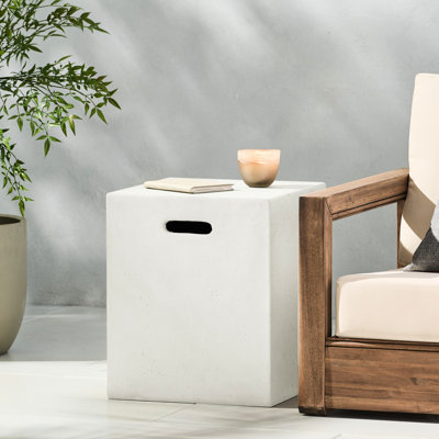 Table d'appoint blanche de 16 po x 20 po pouvant servir de support de réservoir, conception moderne, béton léger, sans assemblage, convient aux supports et aux tables, conception avec minuscules fosses, idéale pour cacher les réservoirs