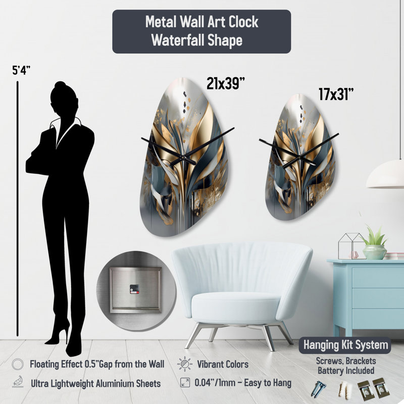 Horloge murale asymétrique en métal Biswas, Moyenne
