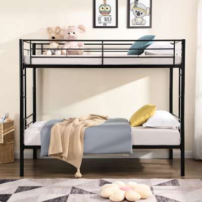 Lit superposé simple en métal noir, économie d'espace dans la chambre à coucher, design et robustesse, fonctionnement silencieux, instructions d'assemblage faciles incluses, aucun sommier en métal requis, plus pour économiser,