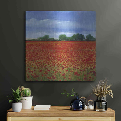 Art mural en métal luxueux «Field of Poppies II» par Tim O'Toole, 24 po x 24 po