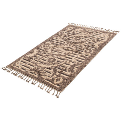 Tapis taupe en laine noué à la main 4 pi 11 po x 8 pi 0 po