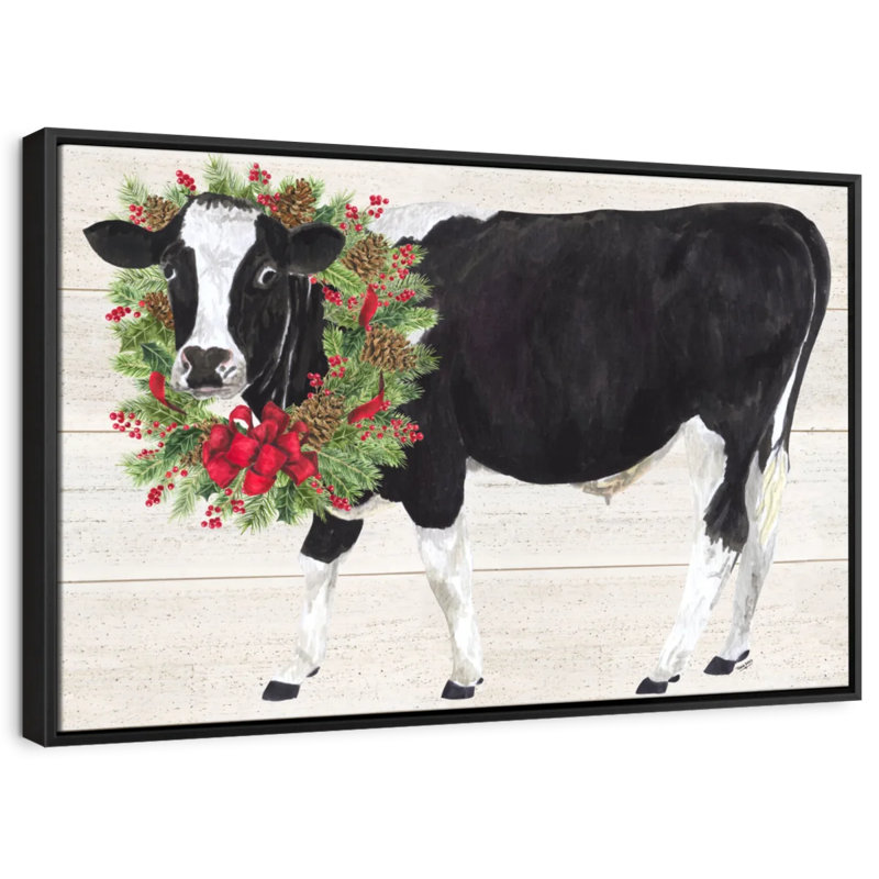 Fêtes "Noël à la ferme III - Vache avec couronne", H 17 po x l 25 po